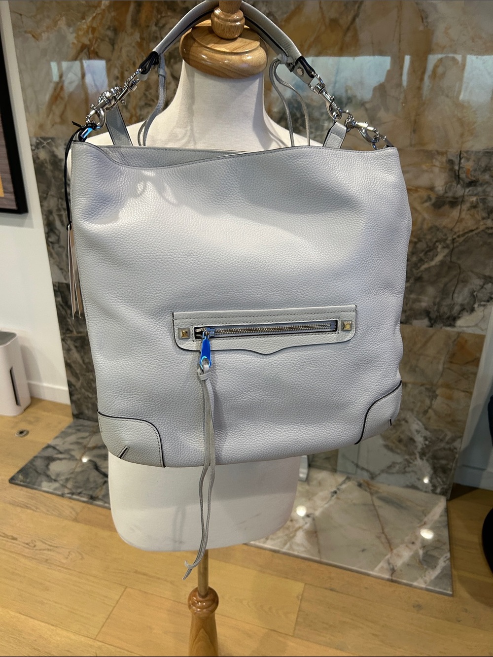 Rebecca Minkoff Pebbled Leather Shoulder Bag in Light Gray